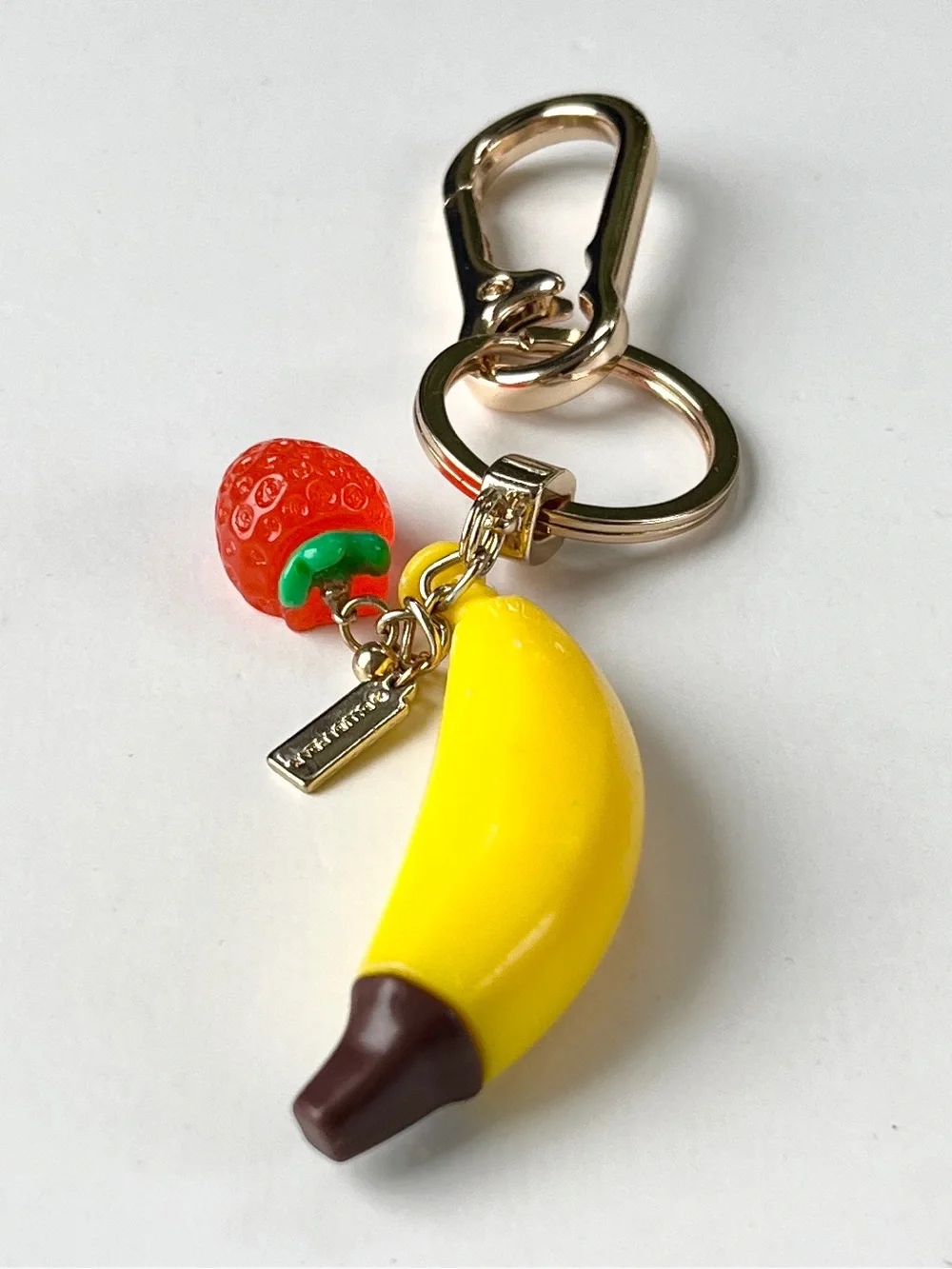 🍌🍓Strawberry-Banana Gold-Tone Metal Bag Charm & Keychain